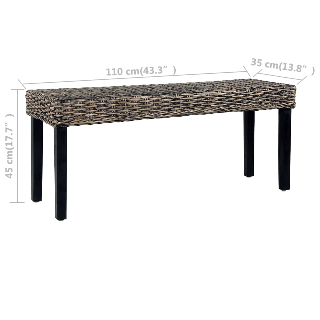 Sitzbank 110 cm Weiß Natur Kubu-Rattan und Massivholz Mahagoni