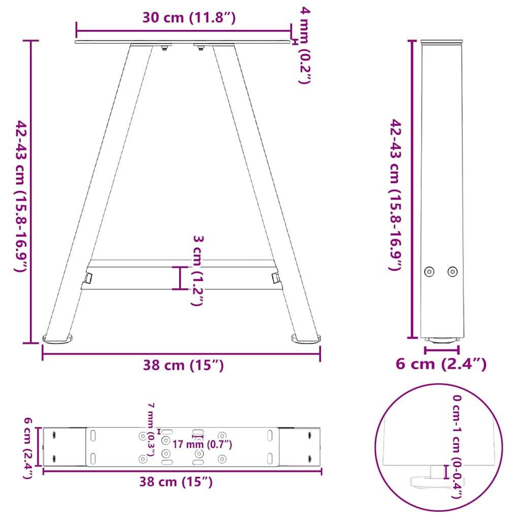 Couchtischbeine A-Form 2 Stk. 30x(30-31) cm Stahl