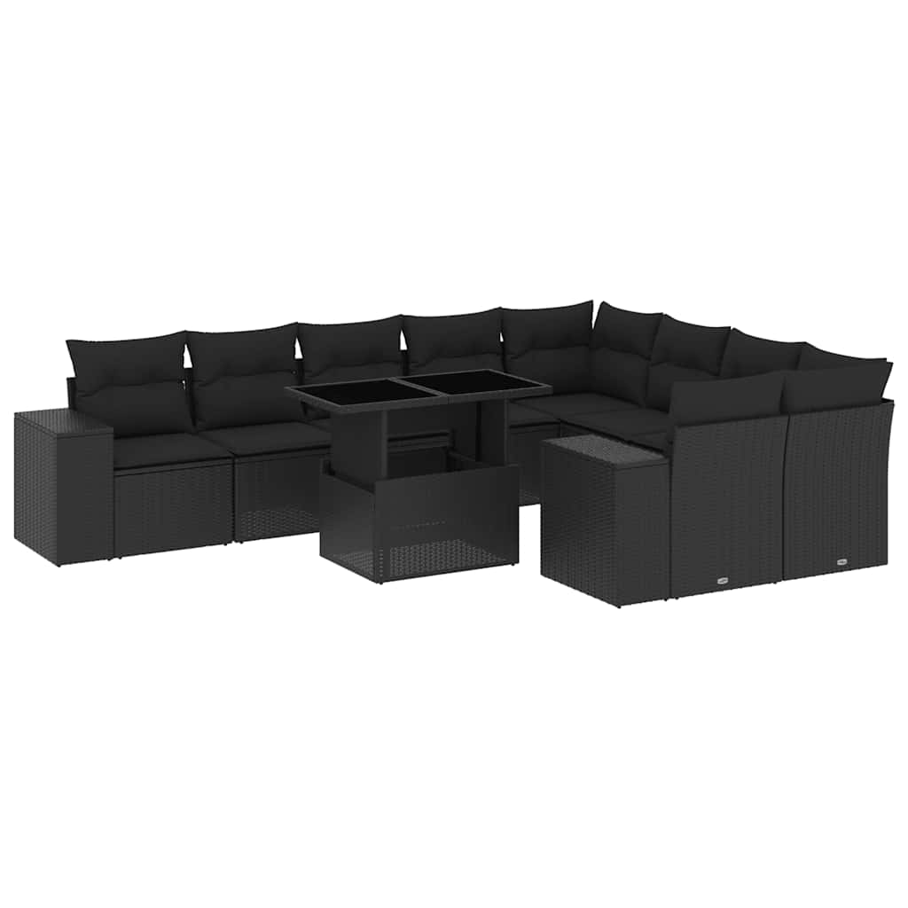 10-tlg. Garten-Sofagarnitur mit Kissen Beige Poly Rattan