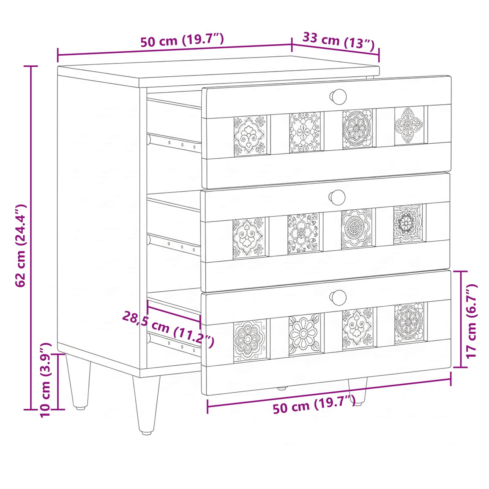Nachttisch Braun 50 x 33 x 62 cm Massivholz Mango