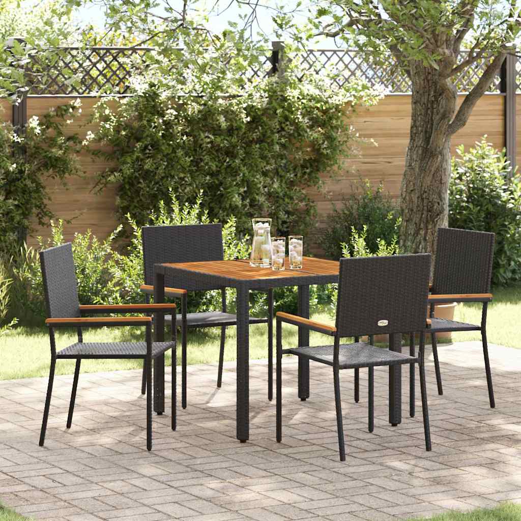 Garten Essgruppe 3 pcs Schwarz Poly-Rattan