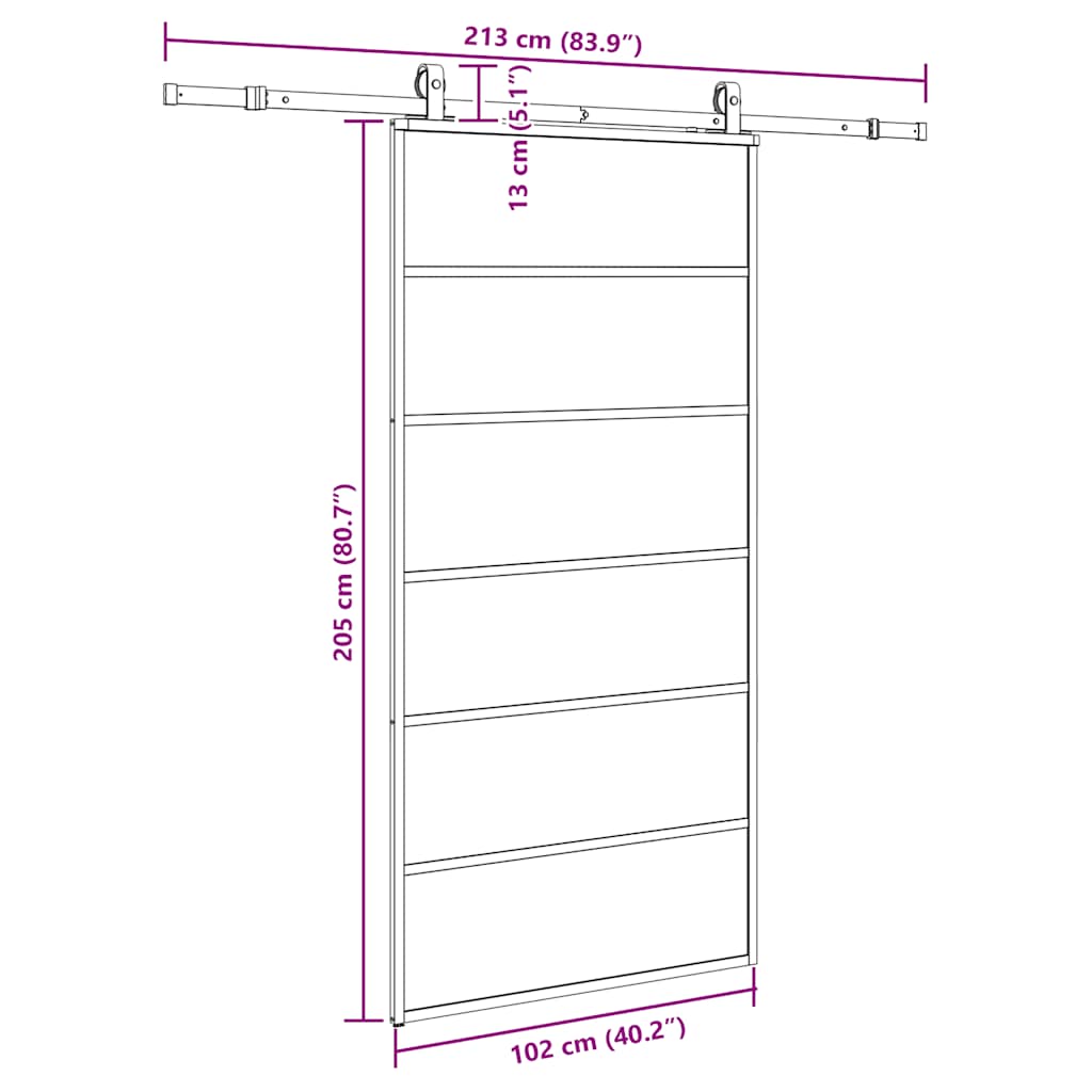 Schiebetür mit Beschlag Schwarz 76x205 cm ESG-Glas