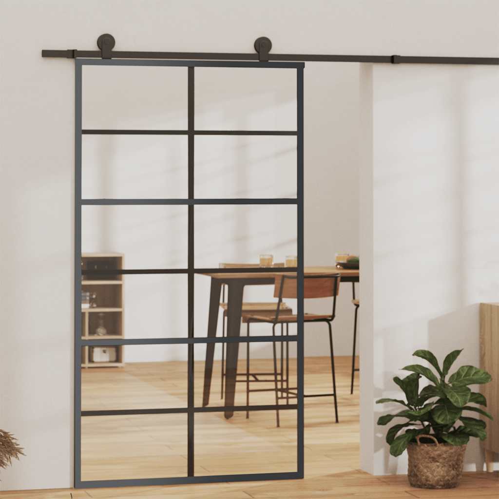 Schiebetür 3-teilig ESG-Glas und Aluminium 76x205 cm Schwarz