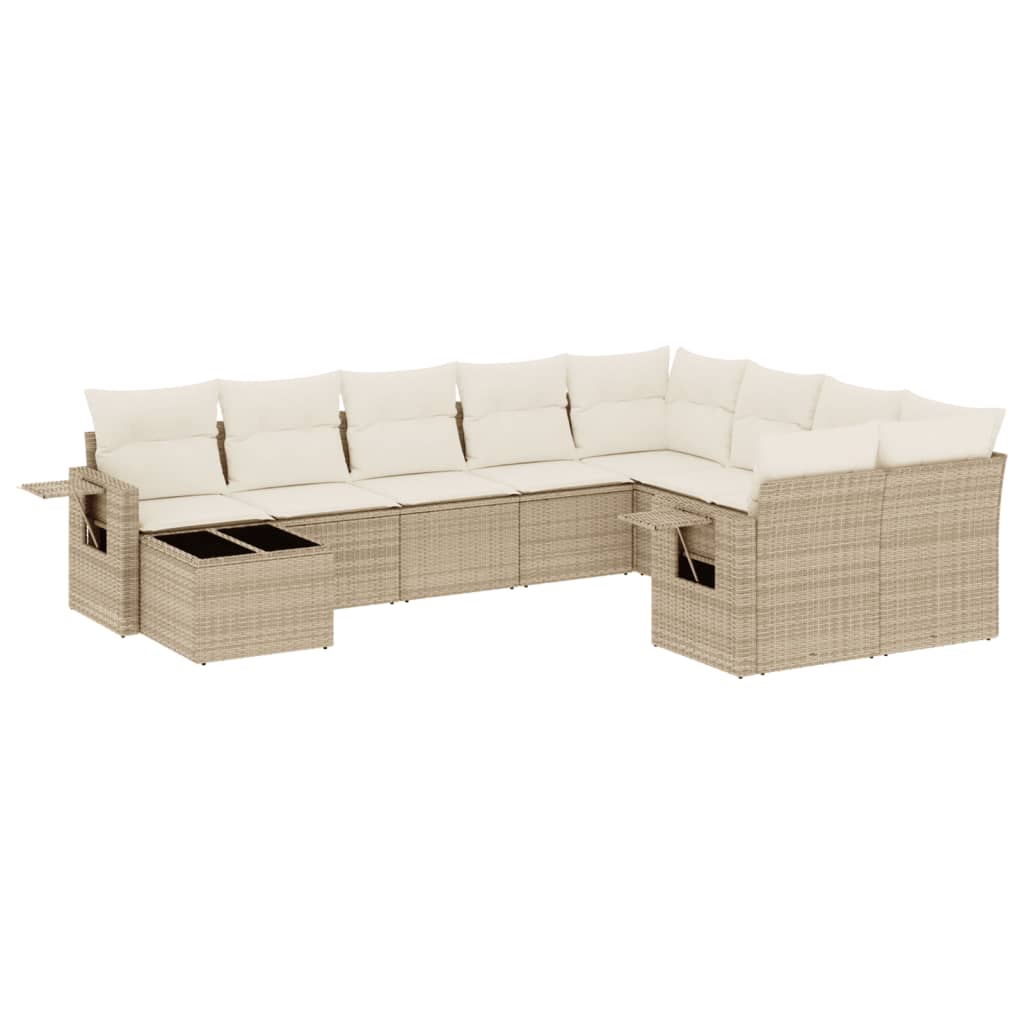 10-tlg. Garten-Sofagarnitur mit Kissen Schwarz Poly Rattan