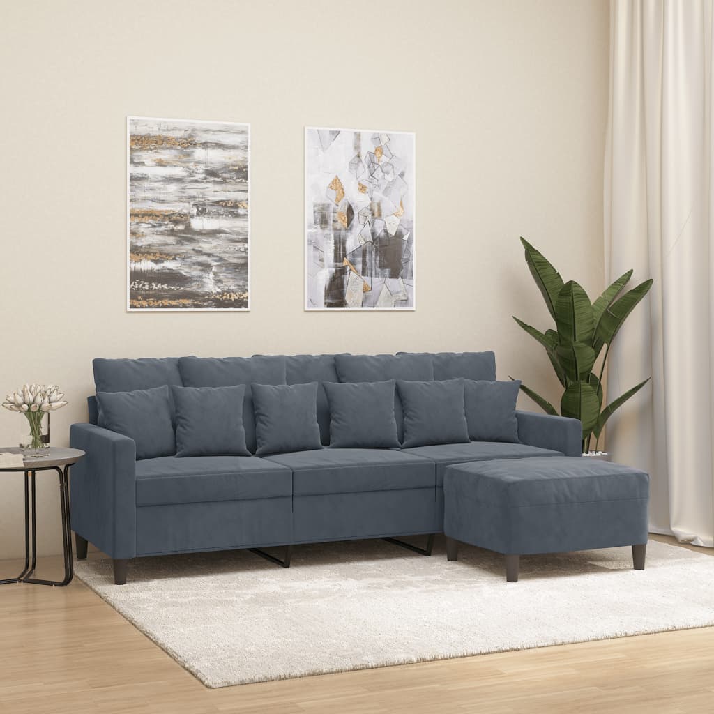 3-Sitzer-Sofa mit Hocker Rosa 180 cm Samt