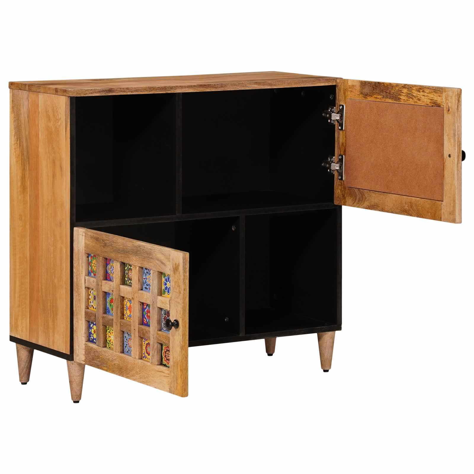 Sideboard mit Speicher Walnuss 80 x 33 x 75 cm Massivholz Mango