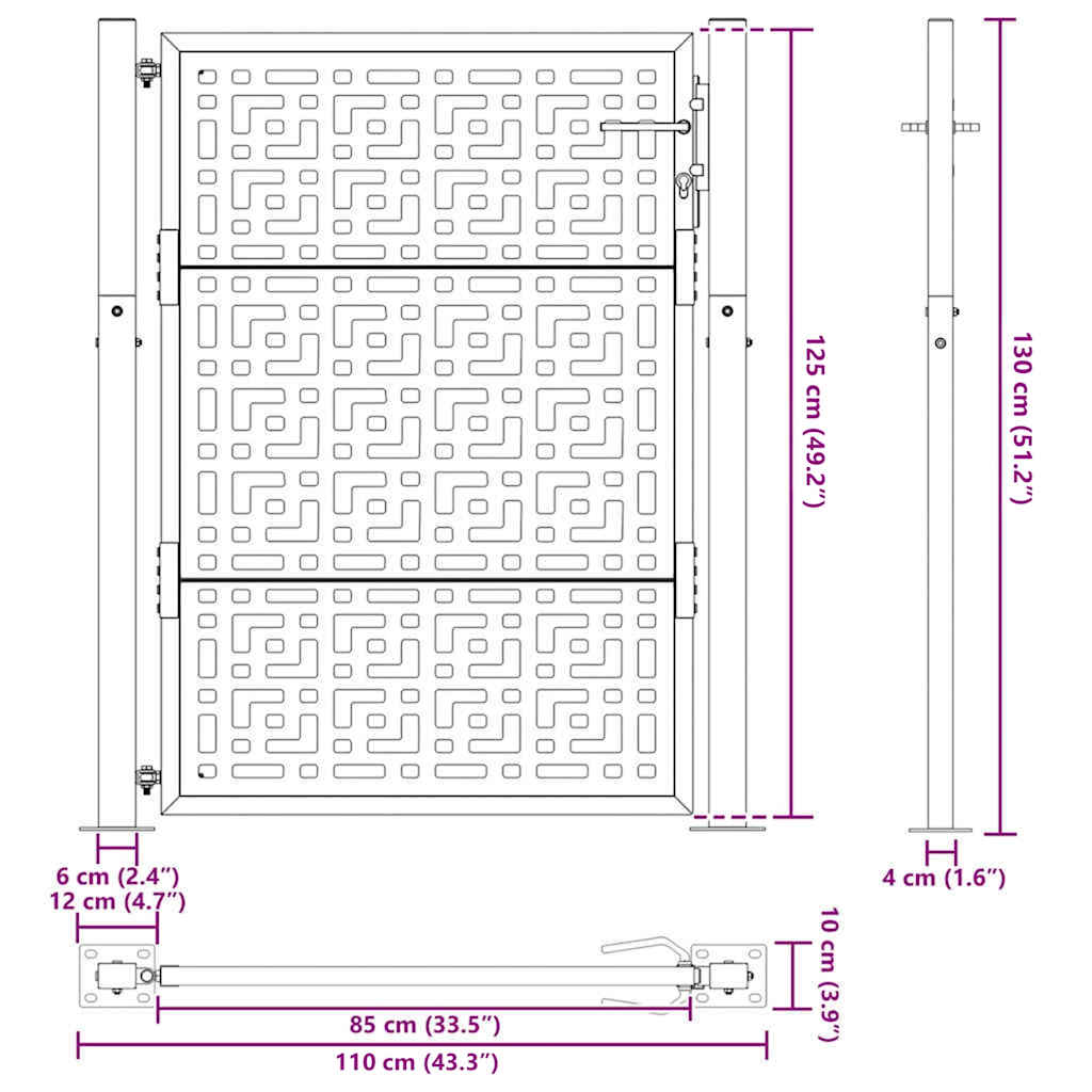Gartentor Schwarz 100x100 cm Stahl Lichtdesign