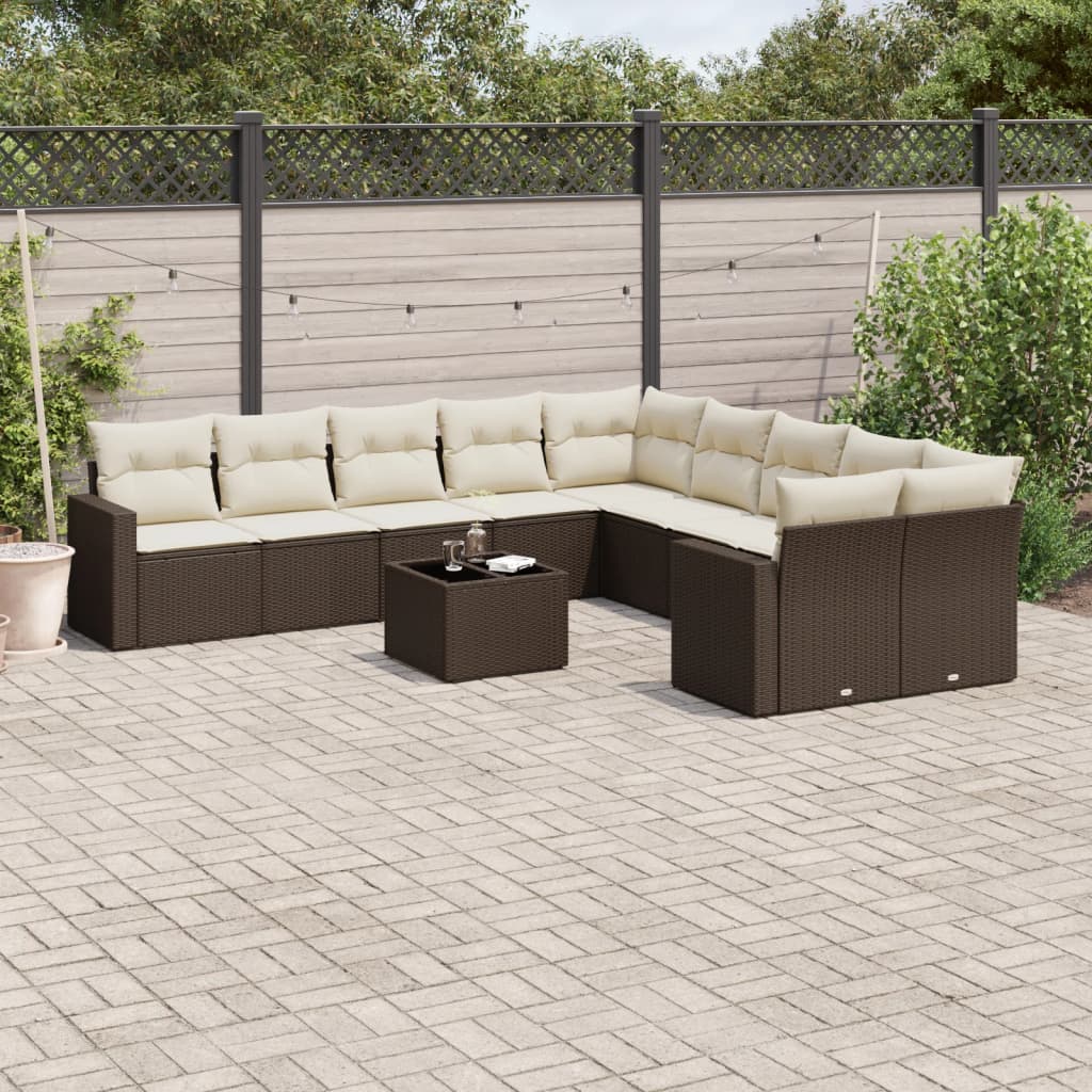 10-tlg. Garten-Sofagarnitur mit Kissen Schwarz Poly Rattan