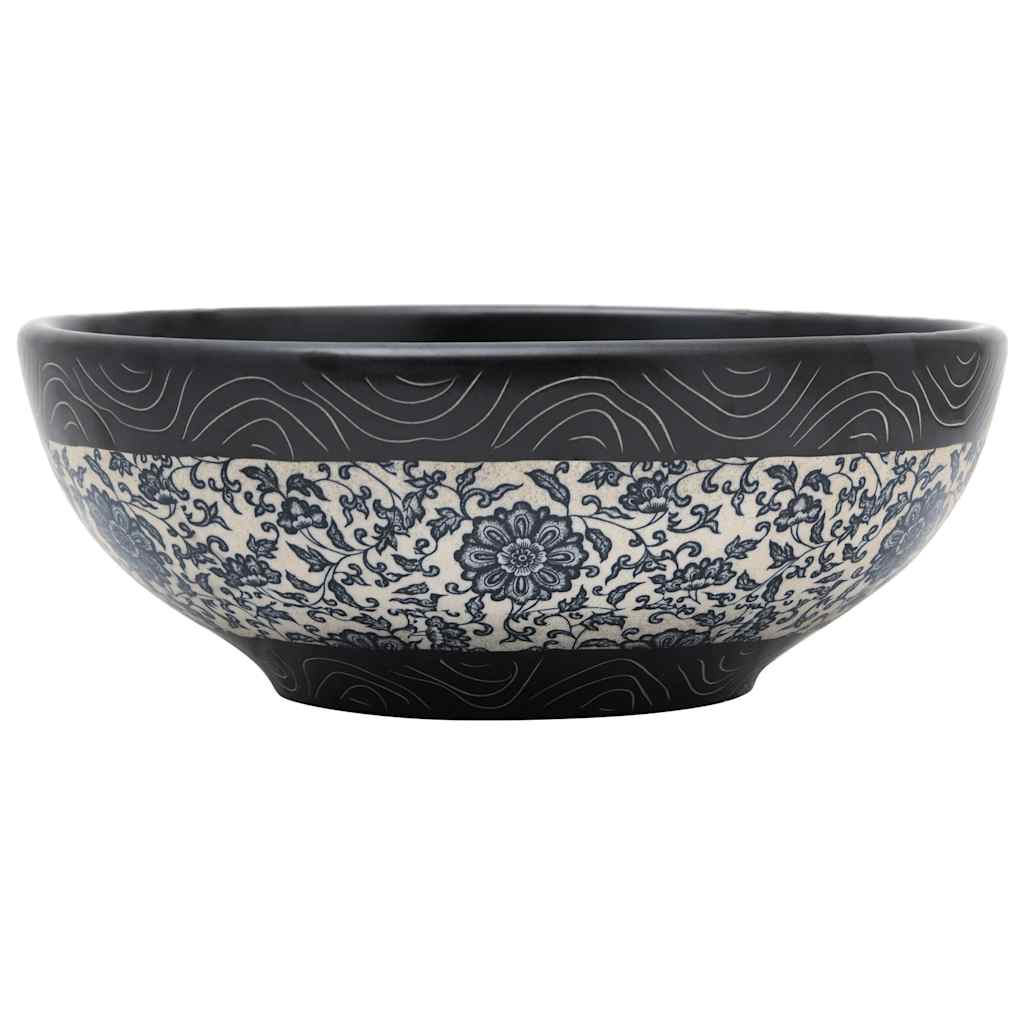 Aufsatzwaschbecken Weiß und Blau Rund Ø41x14 cm Keramik