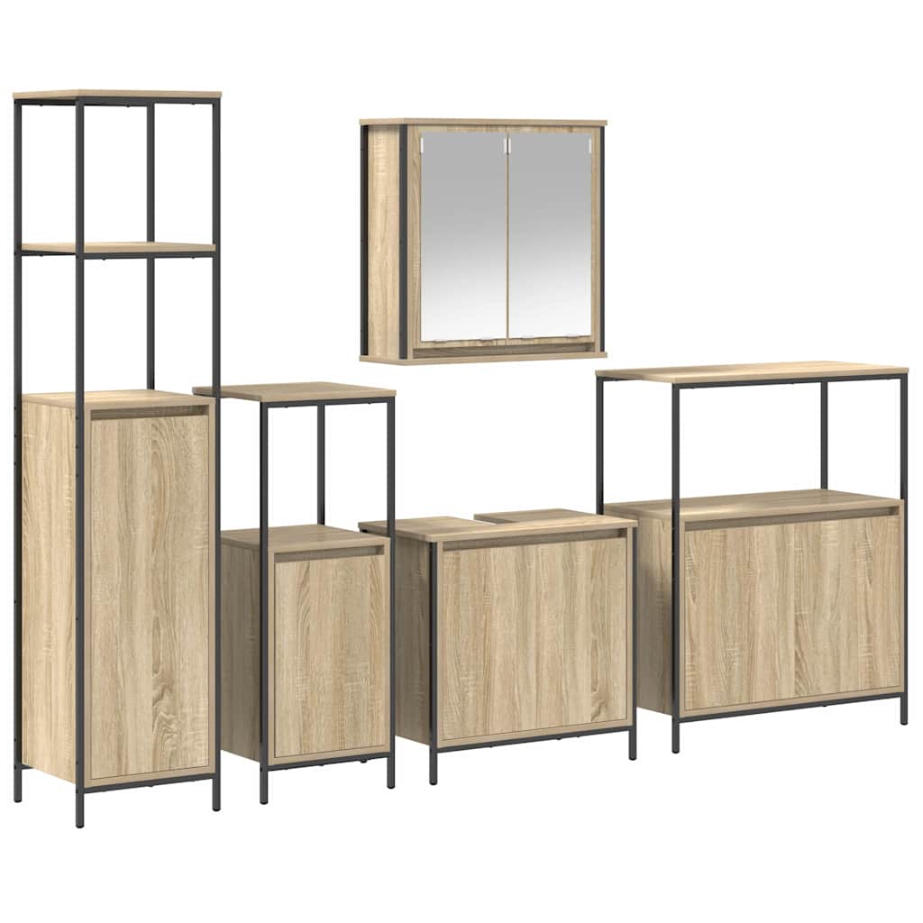 Badezimmermöbel-Set 5 pcs Schwarz Eichen-Optik Holzwerkstoff