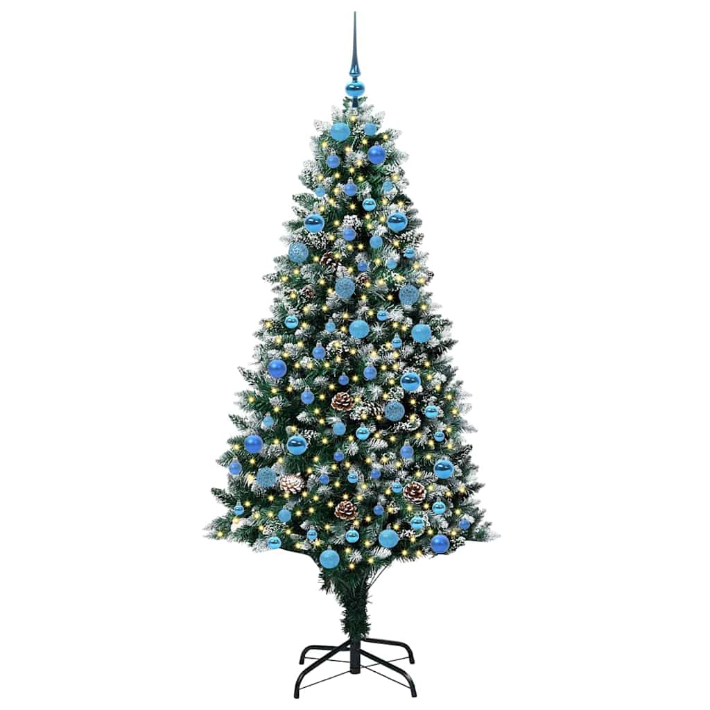 Künstlicher Weihnachtsbaum mit LEDs Kugeln Zapfen 150 cm