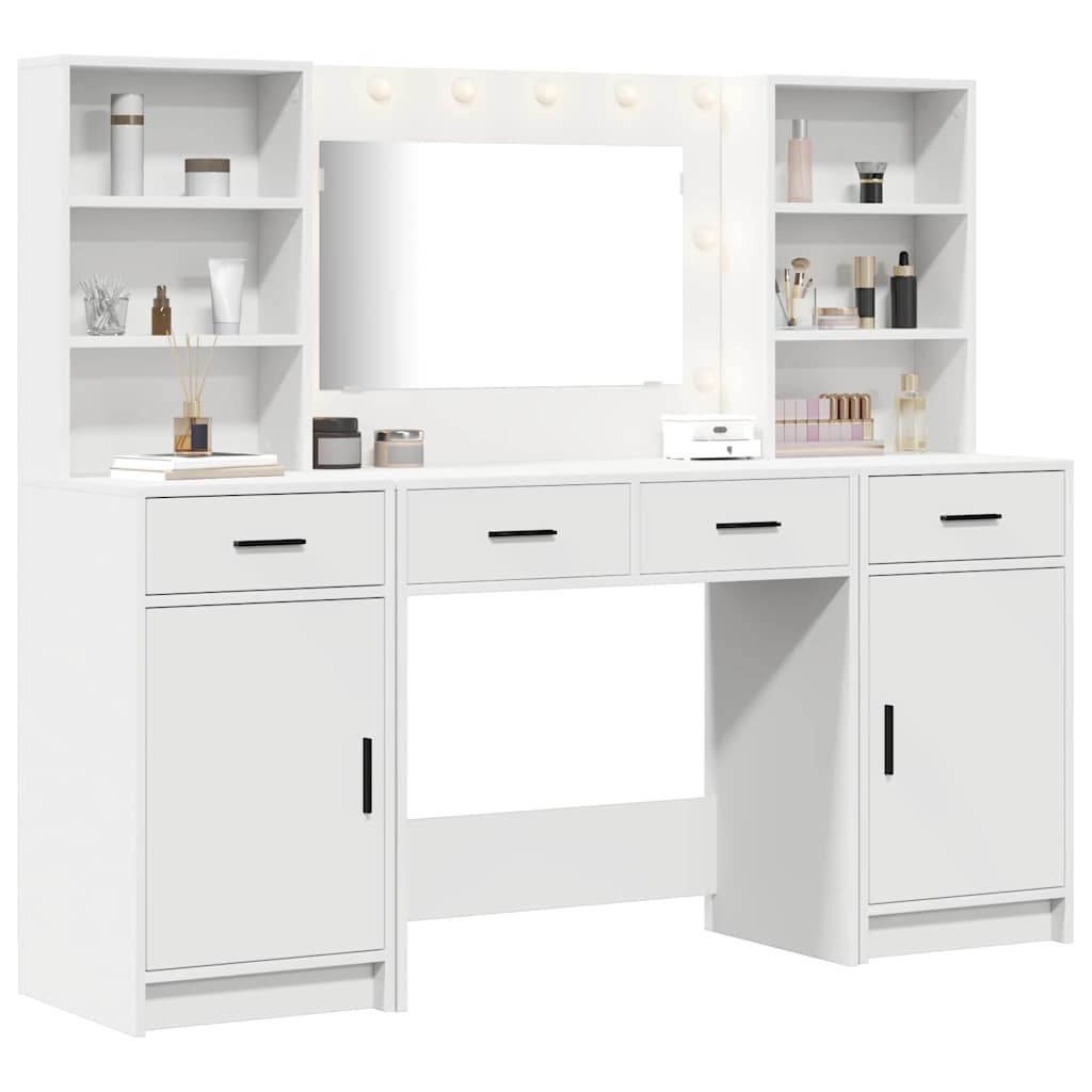 Schminktischset mit LED mit Schubladen 3 pcs Weiß Holzwerkstoff