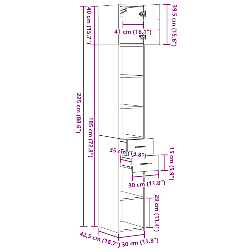 Aufbewahrungsschrank 2 pcs Altholz 30 x 42,5 x 225 cm