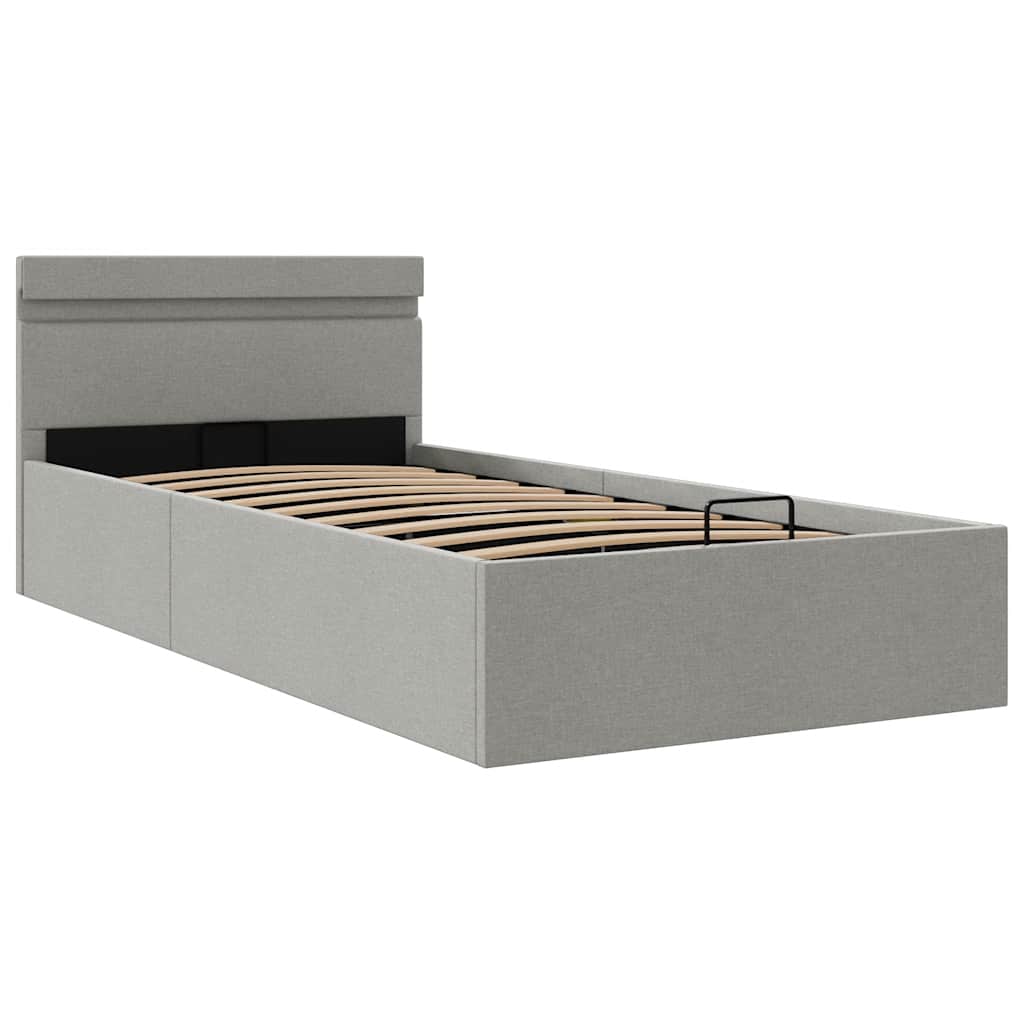 Bett mit Bettkasten Hydraulisch LED Dunkelgrau Stoff 90x200 cm