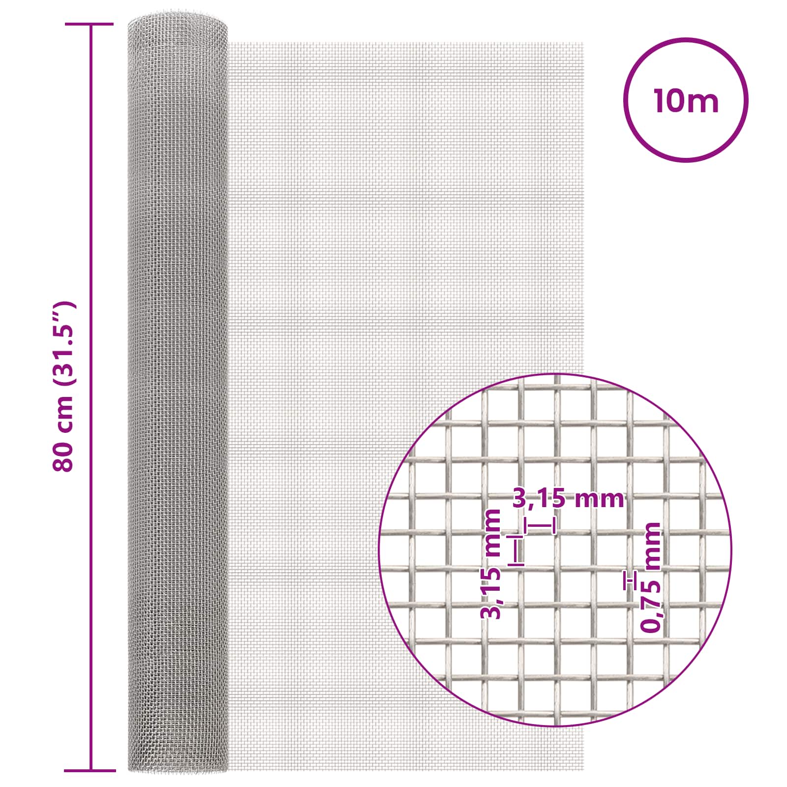 Mesh Bildschirm 20 x 500 cm 20 Mesh Edelstahl 201 Silber