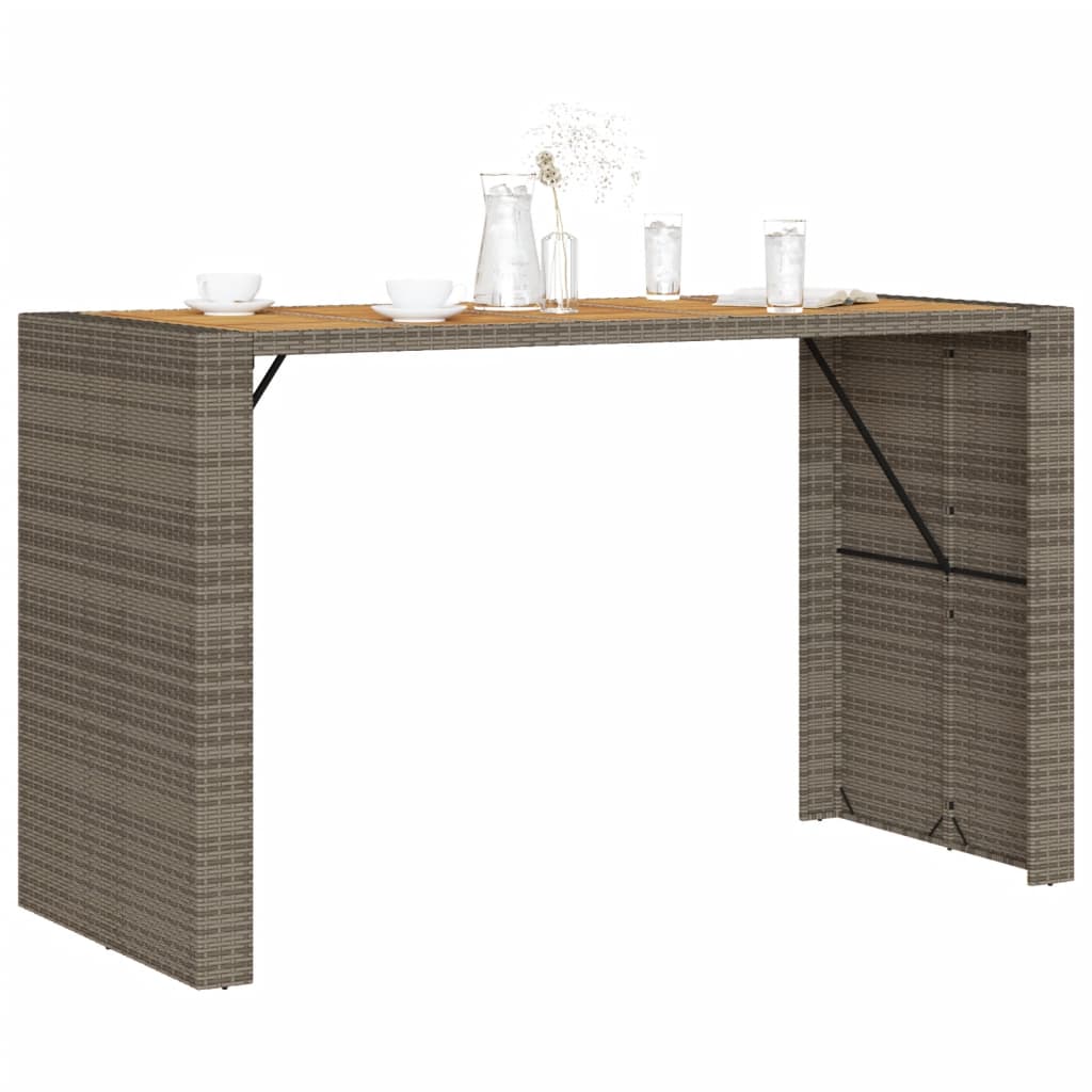 Garten-Bartisch mit Holzplatte Schwarz 105x80x110 cm Polyrattan