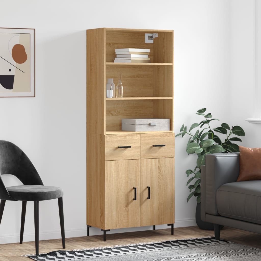Highboard Hochglanz-Weiß 69,5x34x180 cm Holzwerkstoff