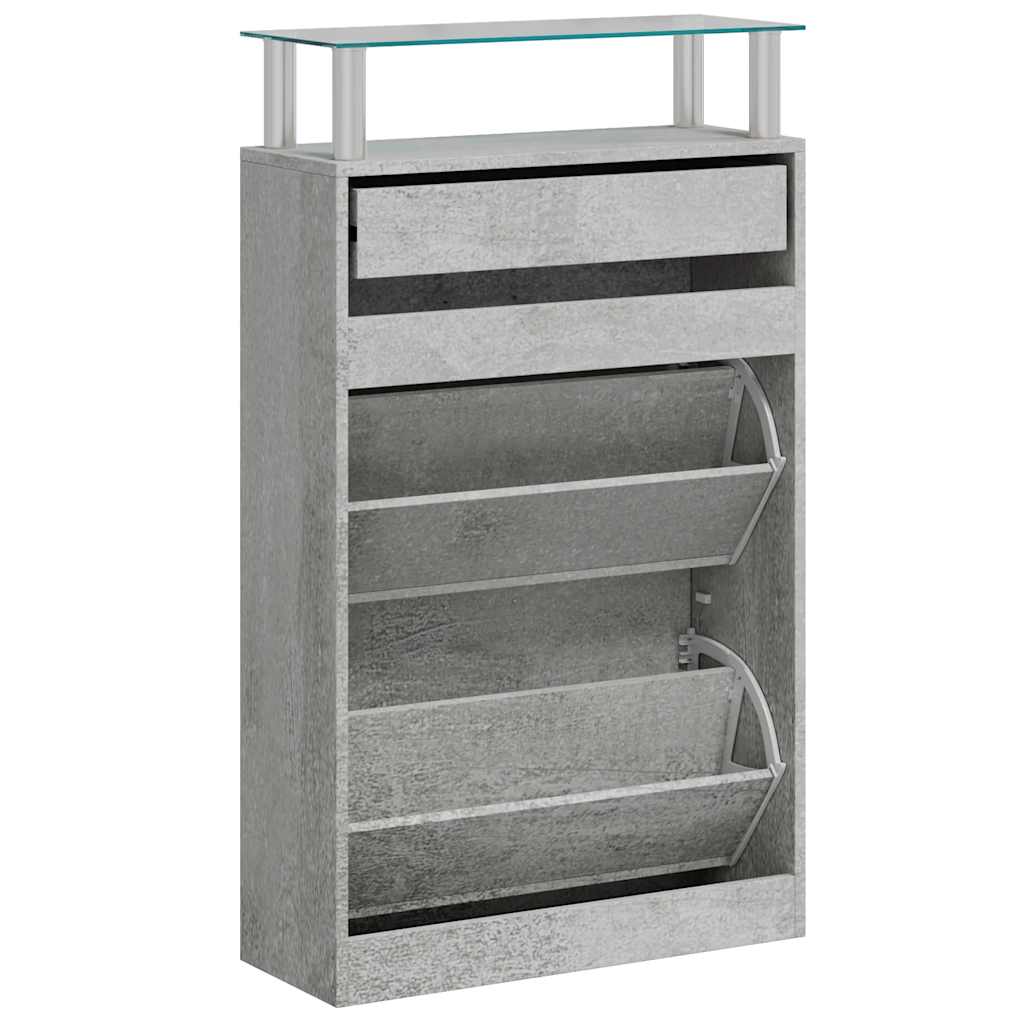 Schuhschrank mit Schubfach und oberem Glasregal Holz Weiß