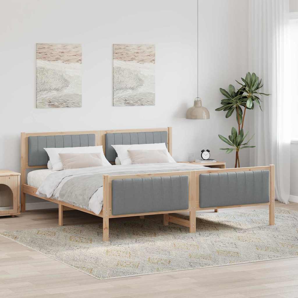 Bettgestell Braun und hellgrau 200 x 200 cm Massivholz Kiefer