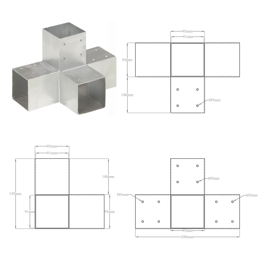 Pfostenverbinder L-Form Verzinktes Metall 71 x 71 mm
