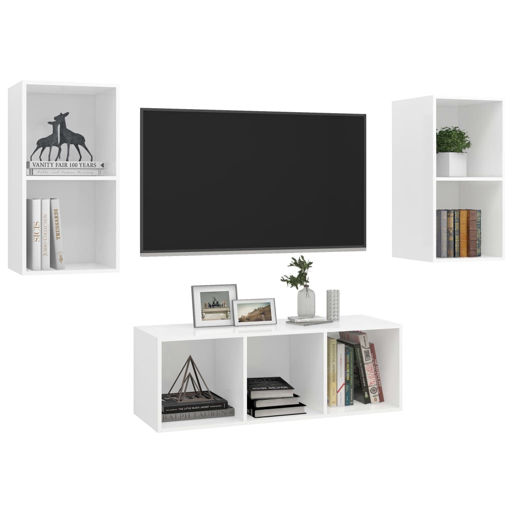 3-tlg. TV-Schrank-Set Weiß Holzwerkstoff