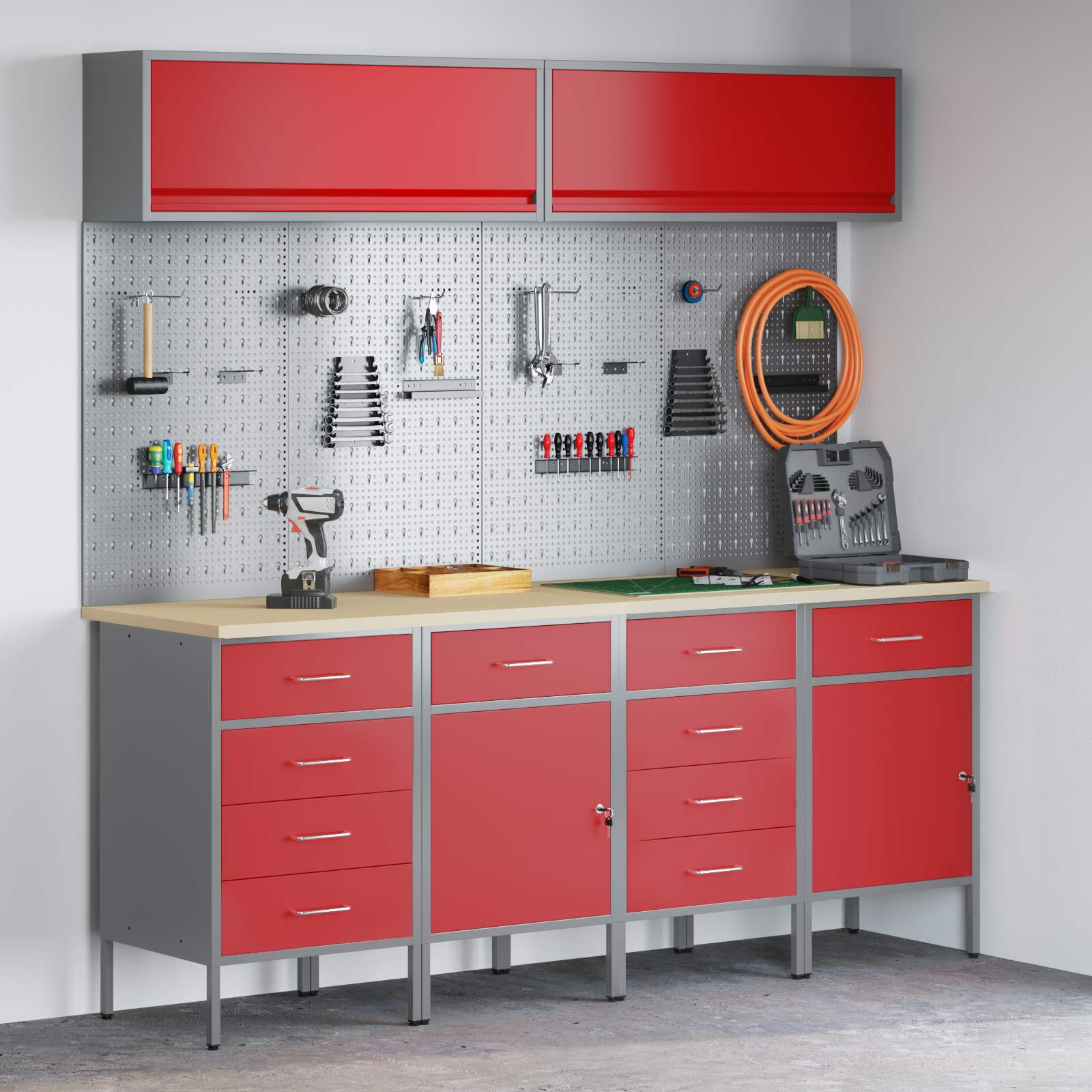 Arbeitsschrankset mit Schubladen mit Regal 8 pcs Grau