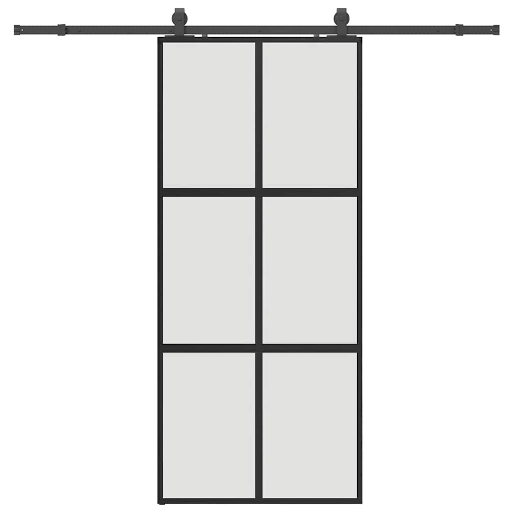 Schiebetür mit Beschlag Schwarz 76x205 cm Hartglas