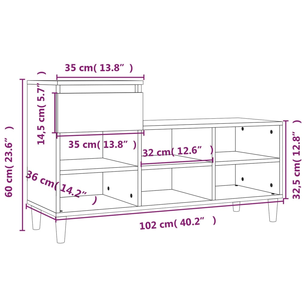 Schuhregal Weiß 102x36x60 cm Holzwerkstoff