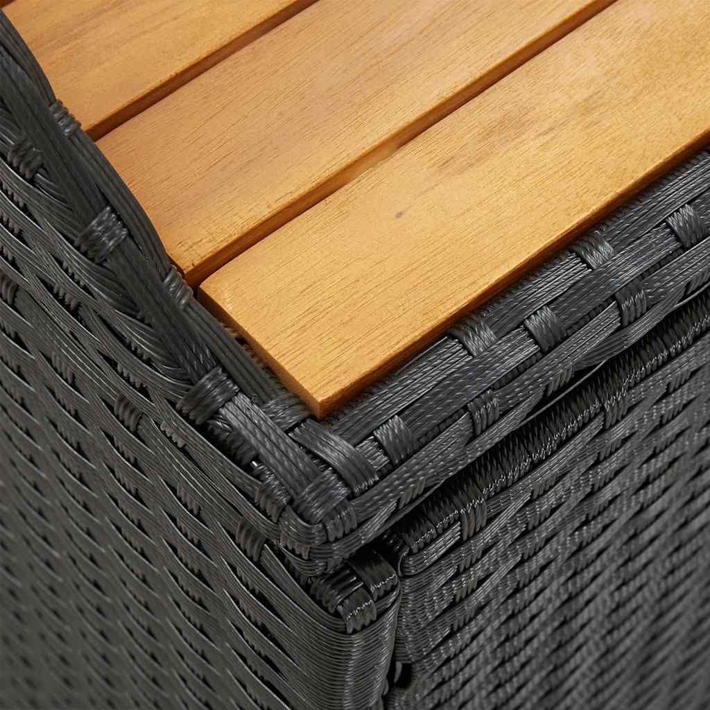 Bank mit Stauraum Schwarz 100x50x52 cm Poly Rattan Akazienholz