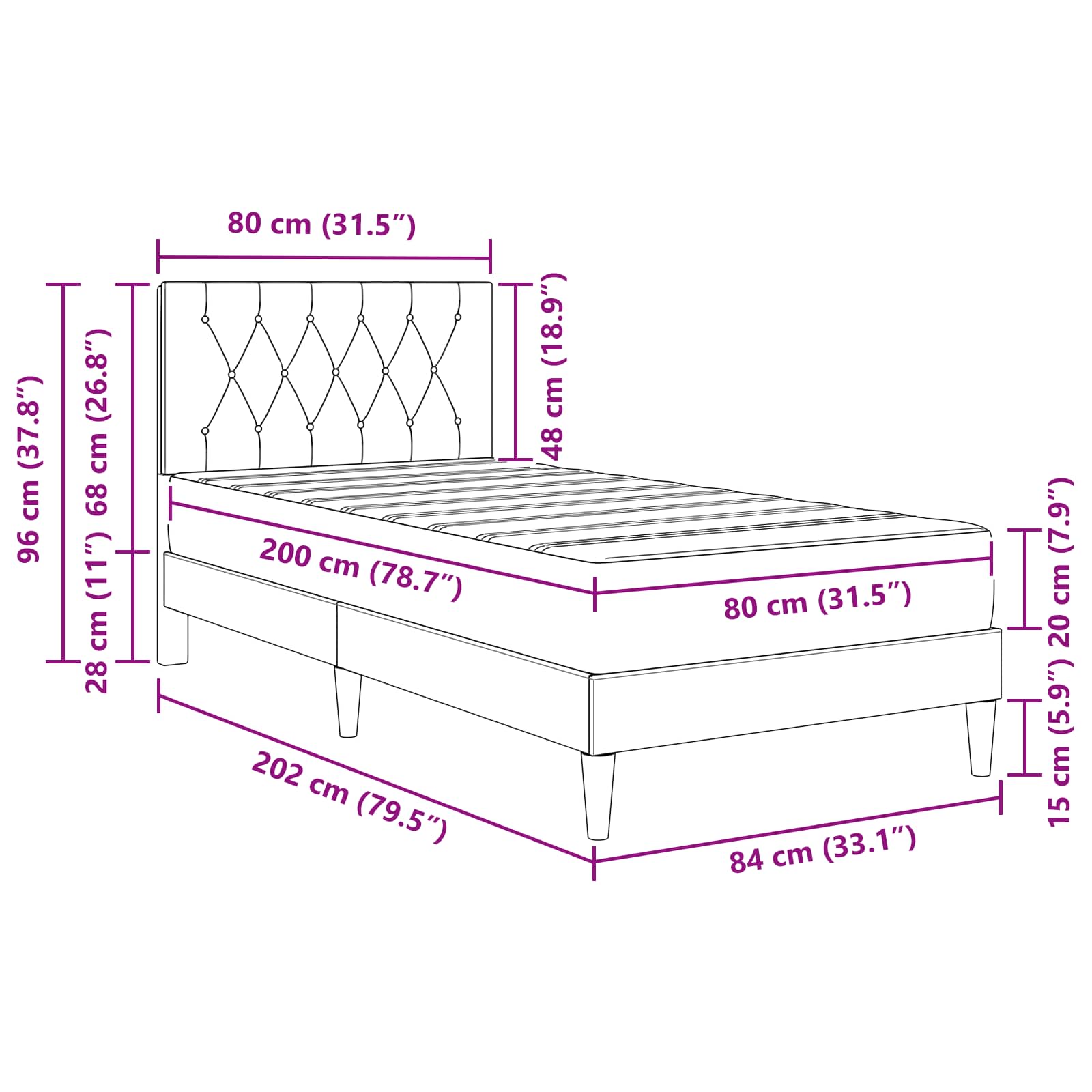 Bettgestell mit Matratze mit Kopfteil Hellgrau 80 x 200 cm Samt