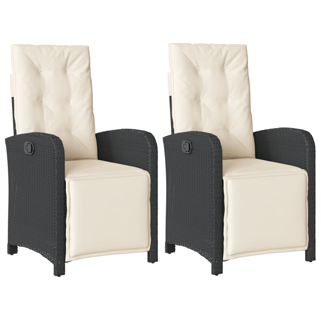 Gartensessel mit Fußteil Verstellbar Schwarz Poly Rattan