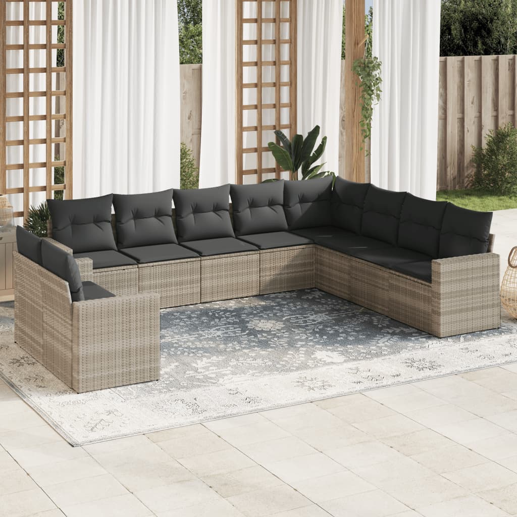 10-tlg. Garten-Sofagarnitur mit Kissen Schwarz Poly Rattan
