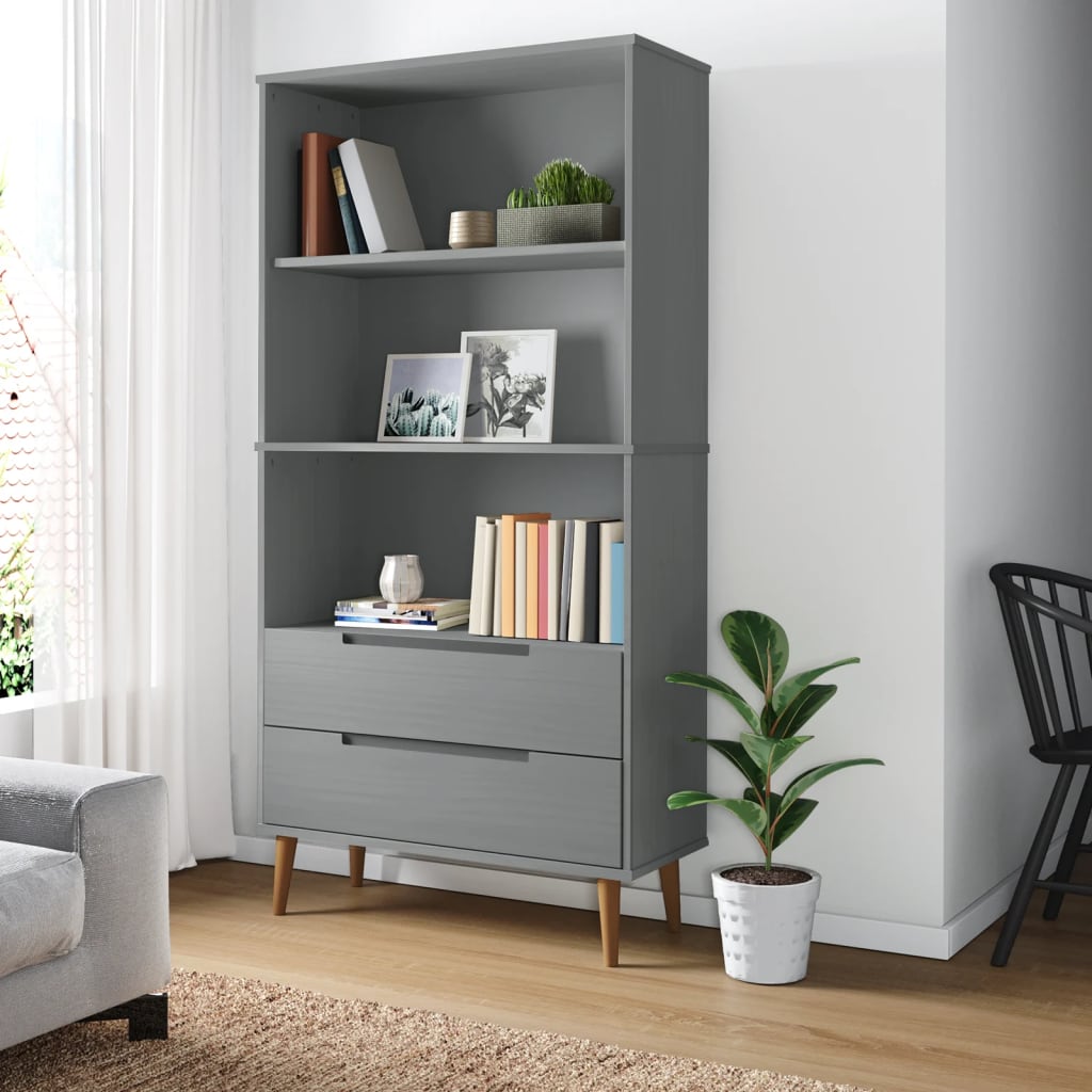 Bücherregal MOLDE Weiß 85x35x170,5 cm Massivholz Kiefer