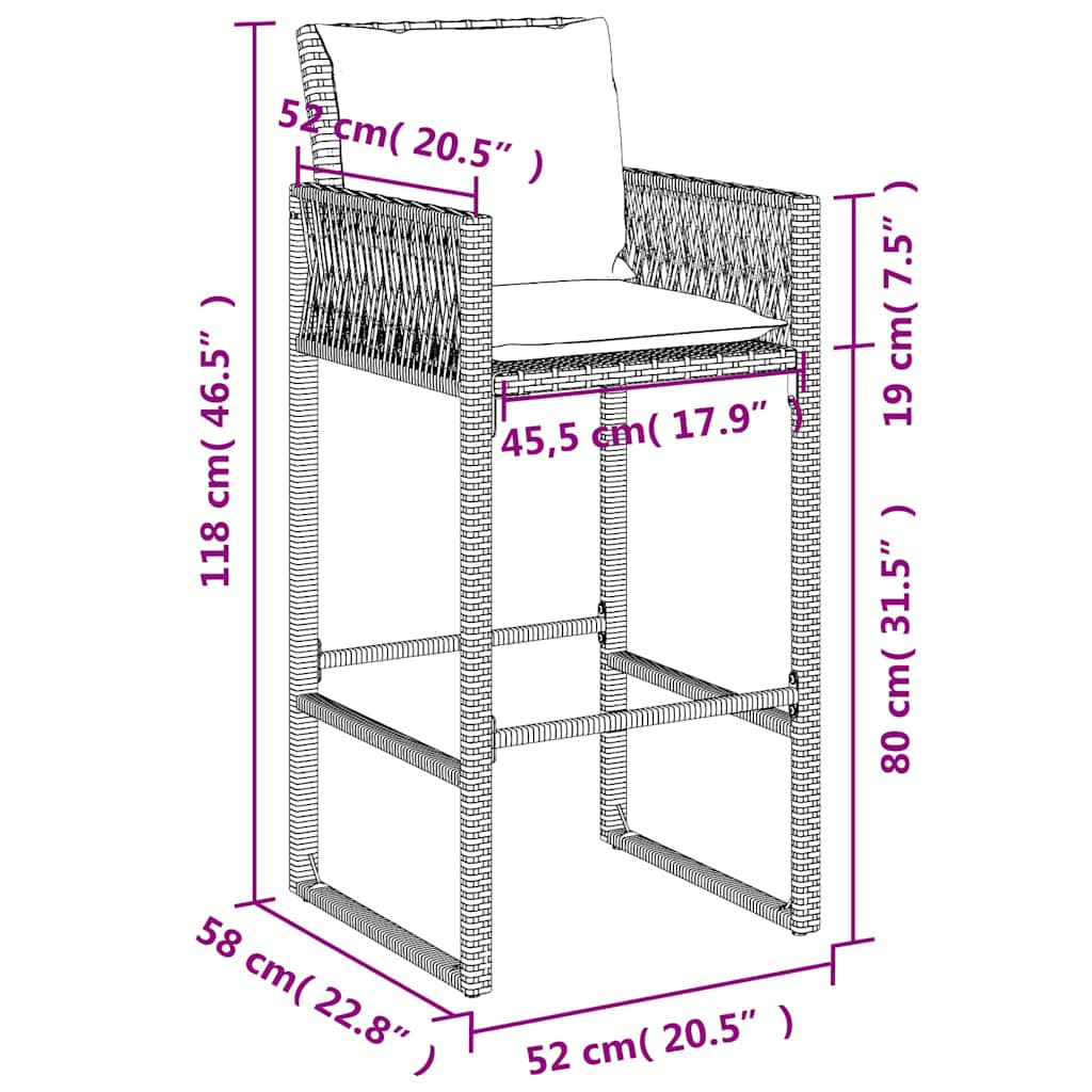 Garten-Barhocker 2 Stk. Schwarz Poly Rattan