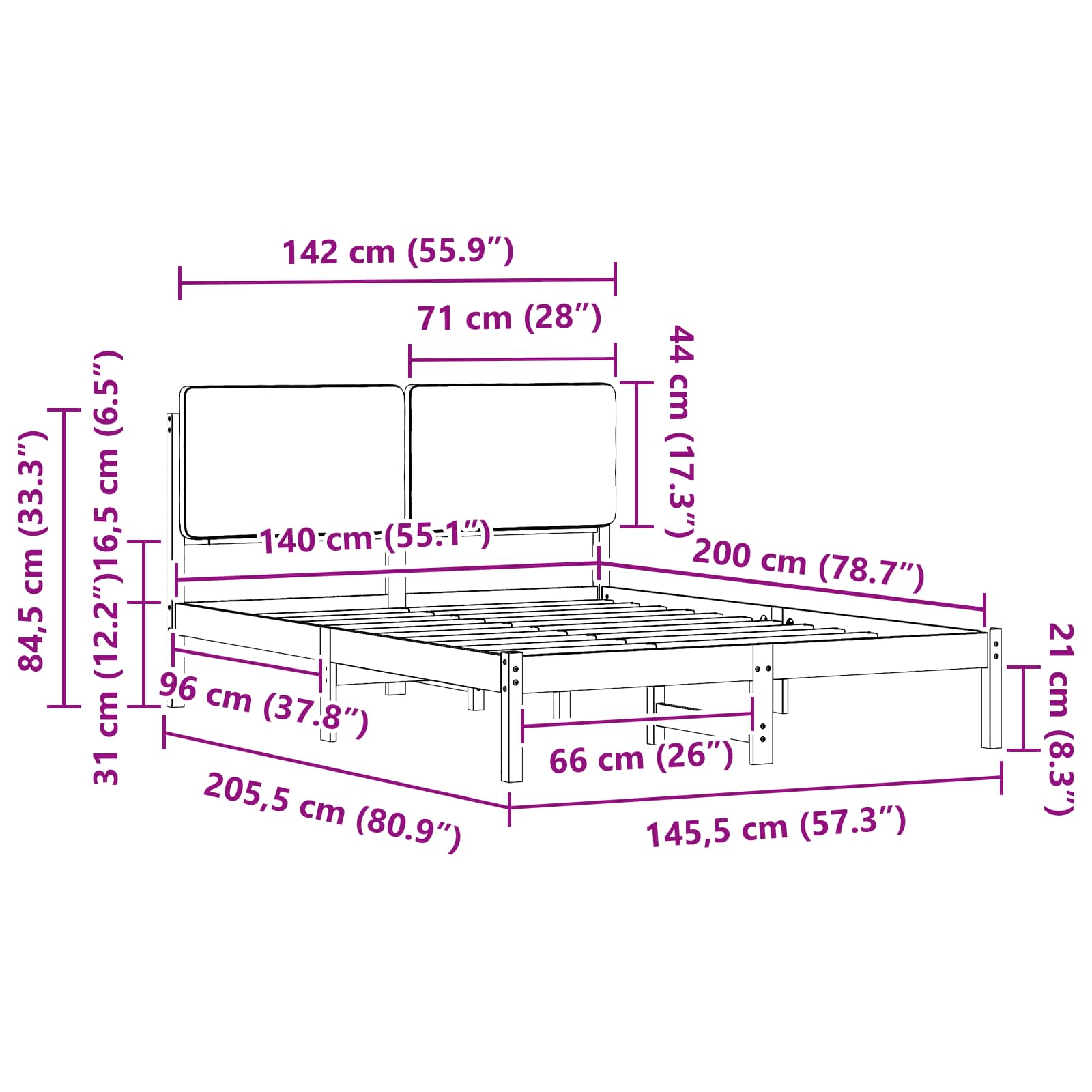 Bettgestell mit gepolstertem Kopfteil Hellgrau 200 x 200 cm
