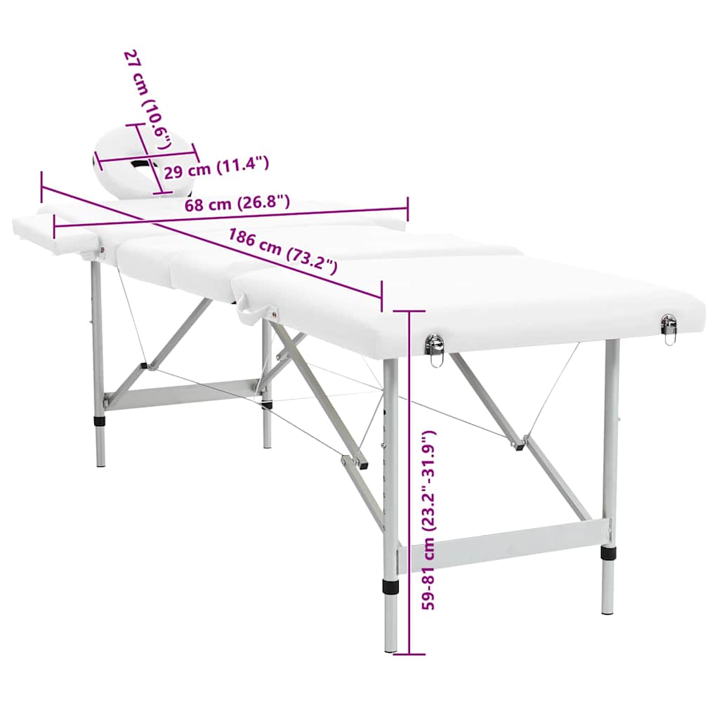Massagetisch mit Aluminiumrahmen, faltbar 4 Zonen Blau