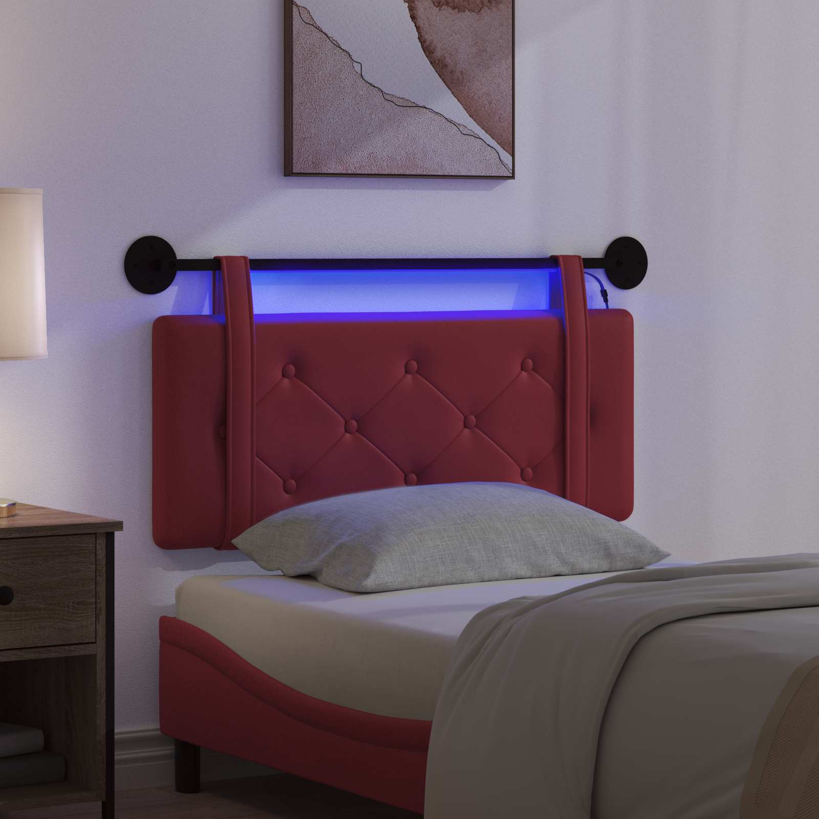 Hängendes Kopfteil Mit LED Licht Creme Kunstleder