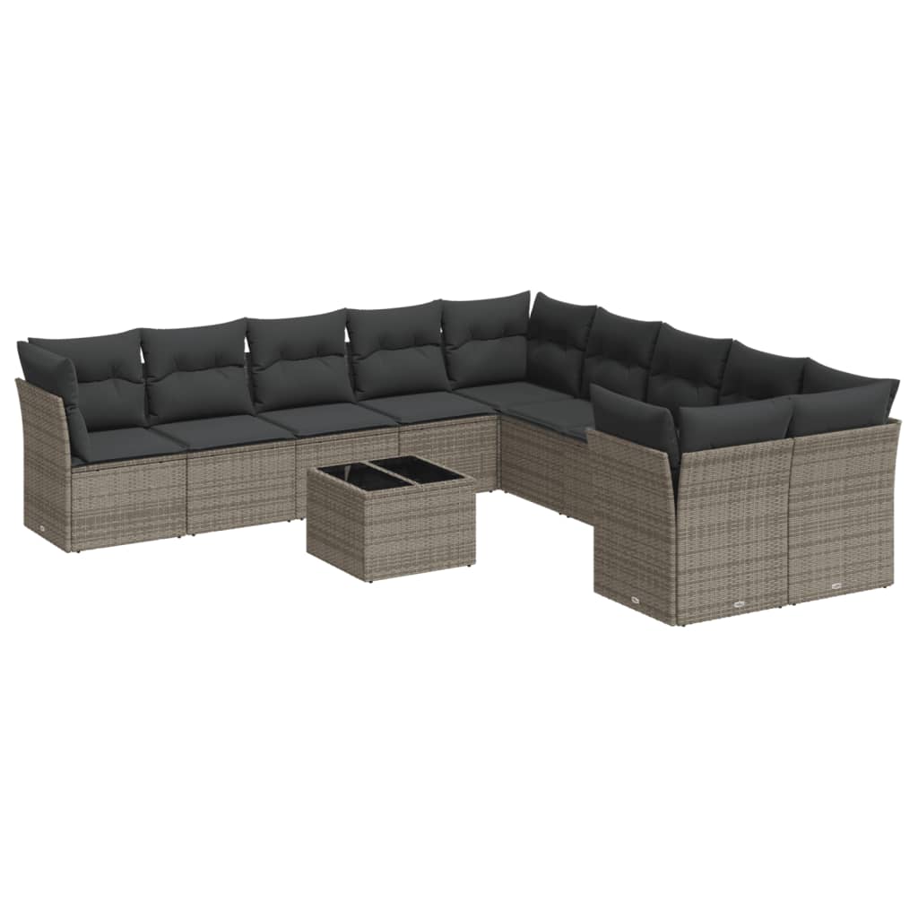 10-tlg. Garten-Sofagarnitur mit Kissen Schwarz Poly Rattan