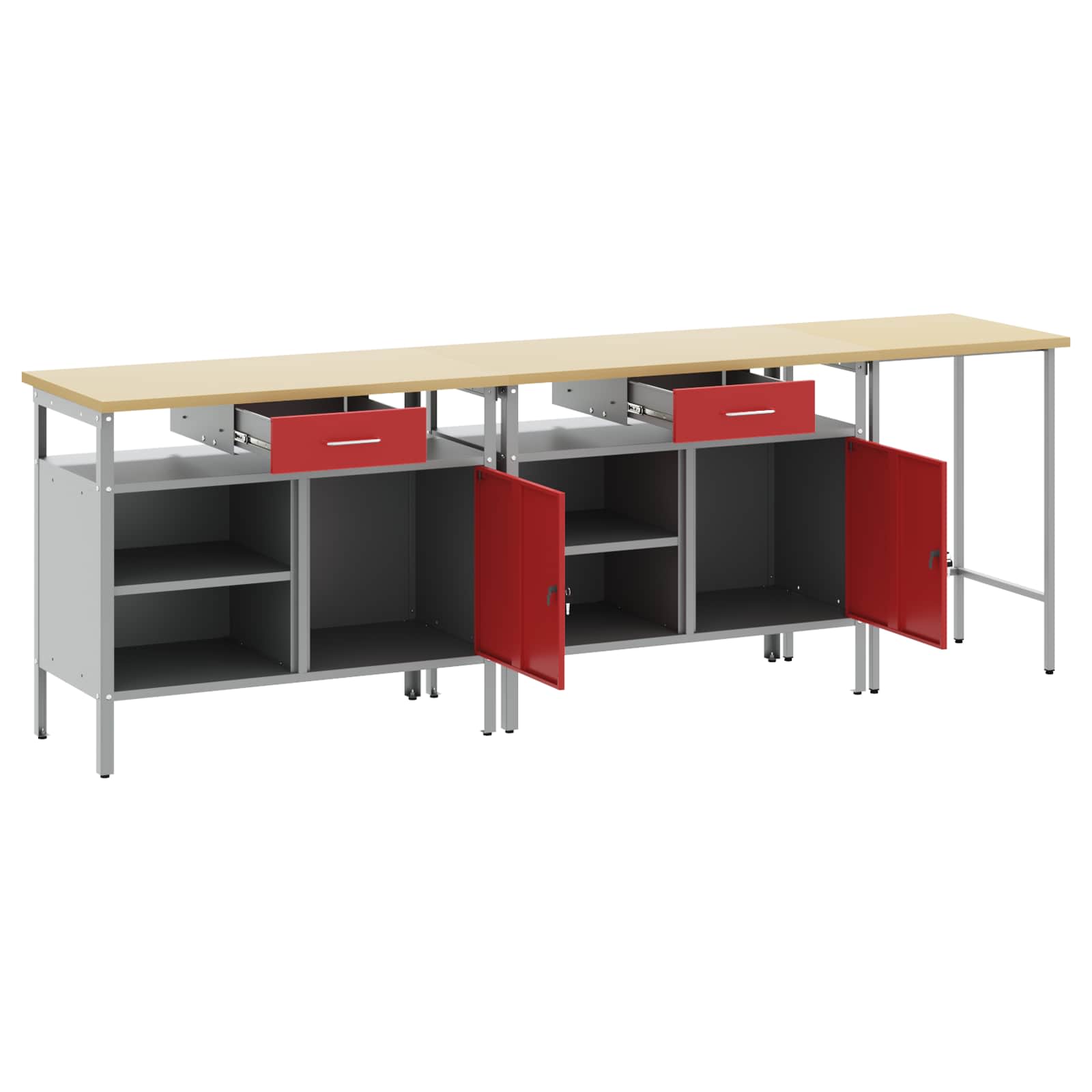 Werkbank-Set mit Schubladen 2 pcs Rot und Grau 200 x 55 x 85 cm