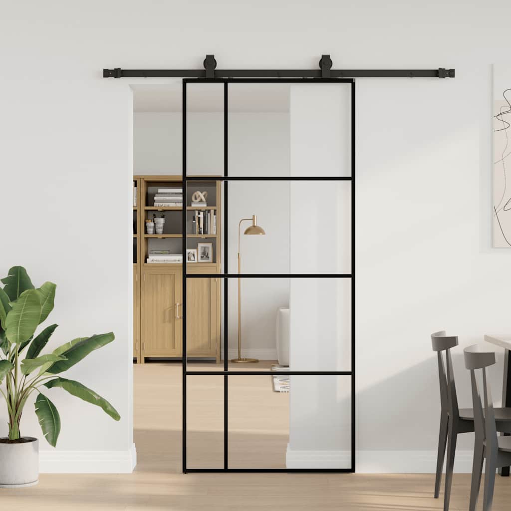 Schiebetür mit Beschlag Schwarz 76x205 cm ESG-Glas