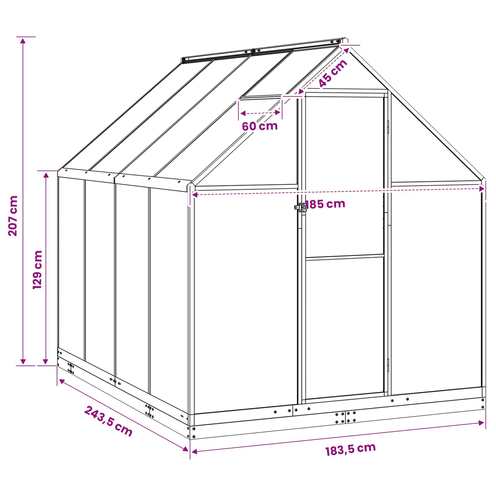 Garten Gewächshaus mit Tür Anthrazit 183,5 x 183,5 x 207 cm