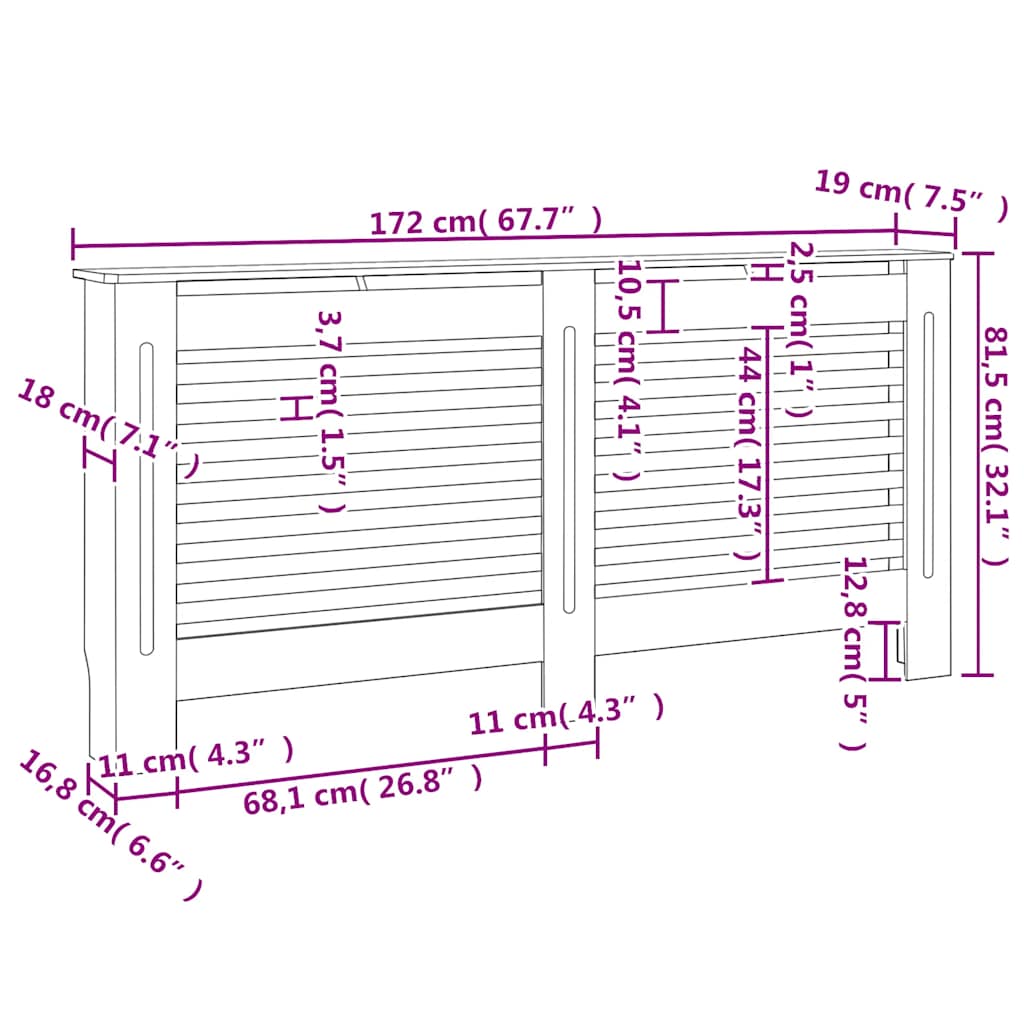 Heizkörperabdeckung Weiß 112×19×81,5 cm MDF