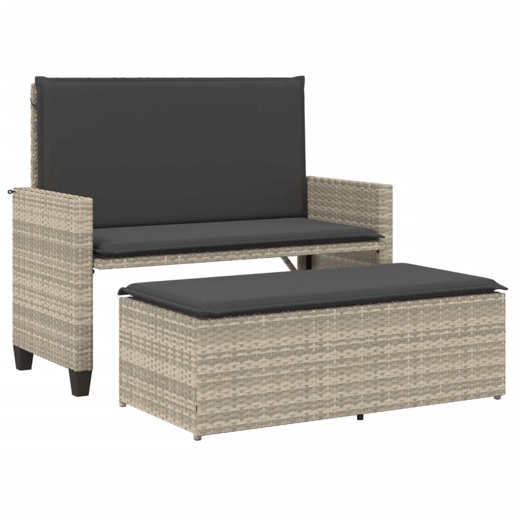 Gartenbank mit Kissen und Hocker Schwarz Poly Rattan