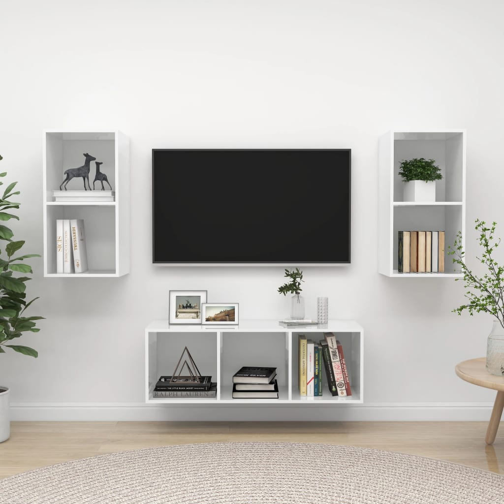 3-tlg. TV-Schrank-Set Weiß Holzwerkstoff