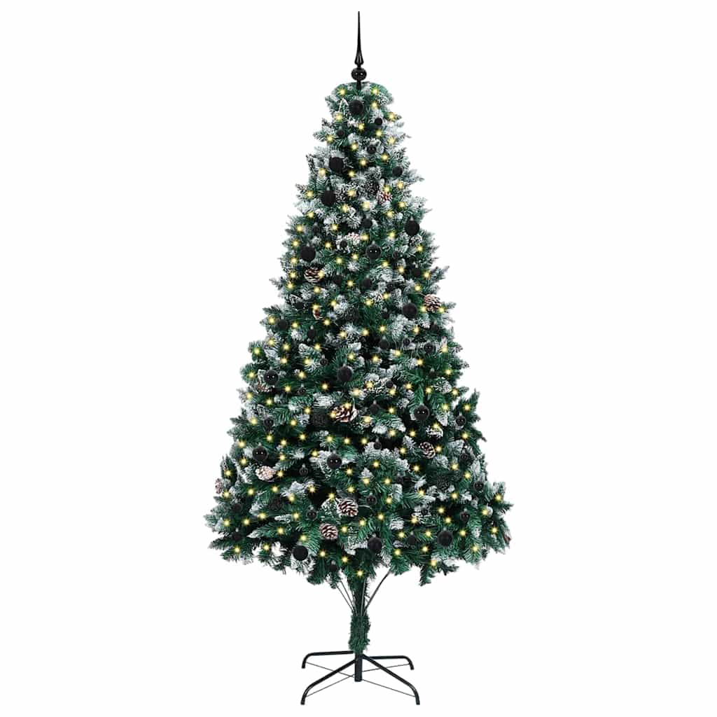 Künstlicher Weihnachtsbaum mit LEDs Kugeln Zapfen 150 cm