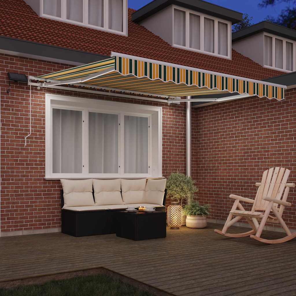 Markise Manuell Einziehbar mit LED 300x250 cm Blau und Weiß