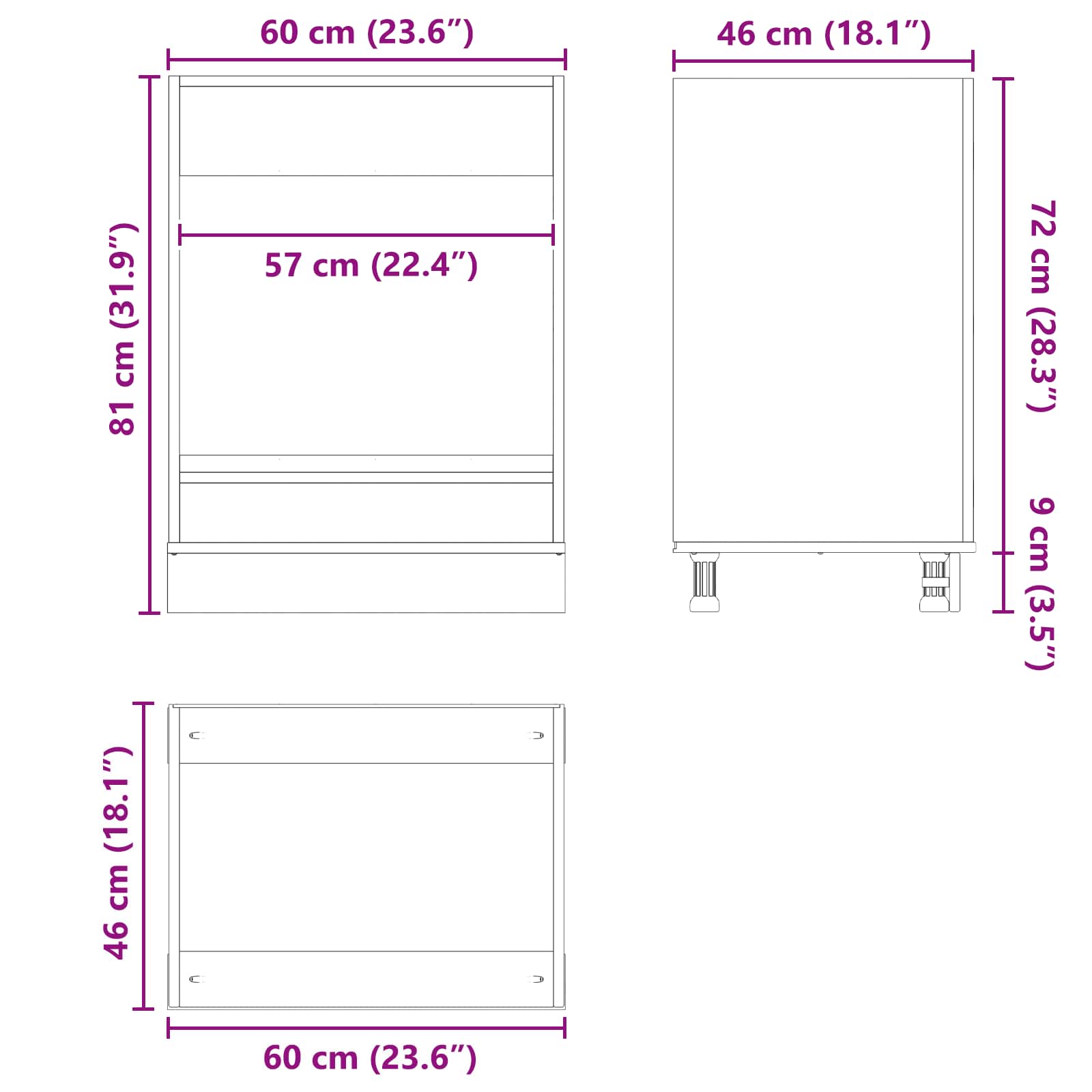 Schrank SKI Honigbraun 60 x 46 x 81,5 cm Massives Kiefernholz