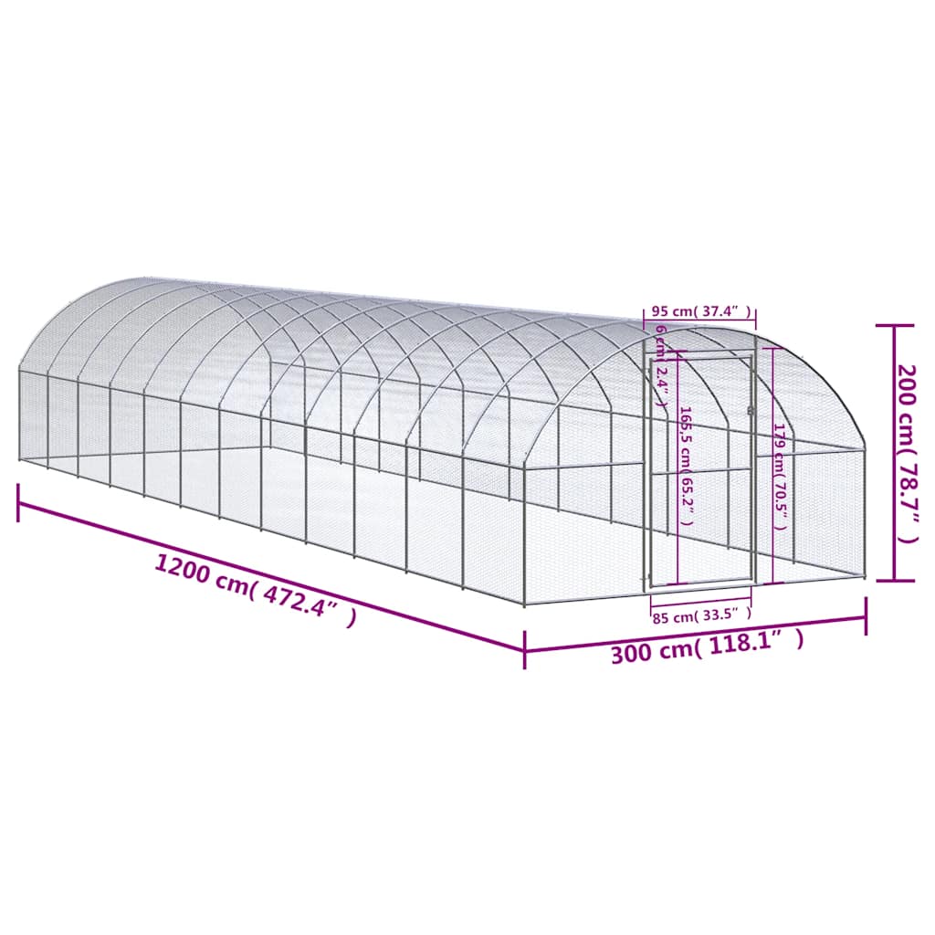 Outdoor-Hühnerstall 3x2x2 m Verzinkter Stahl