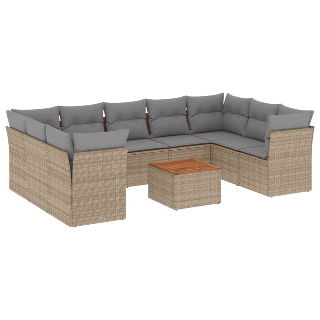 10-tlg. Garten-Sofagarnitur mit Kissen Schwarz Poly Rattan