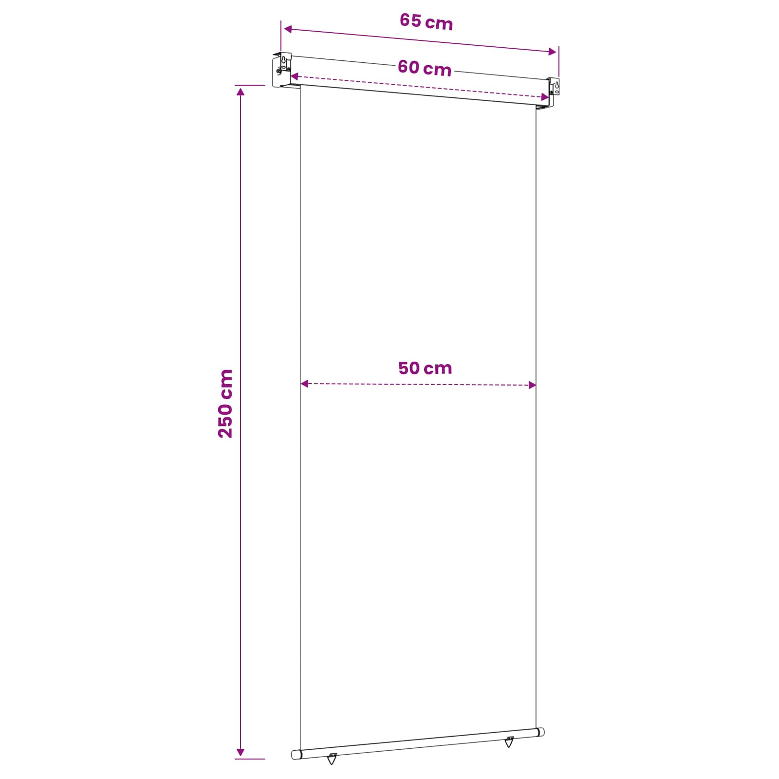 Balkon Seitenmarkise 60 x 250 cm 100% Polyester Eisen Stahl